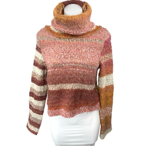 Free People My Girl Multicolor Wool Long Sleeve Turtleneck Cropped Sweater Top S - Picture 1 of 4